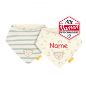 Steiff Baby Halstuch (2er Pack, Antique White) mit Namen personalisiert - Baby Geschenk zum 1. Geburtstag & Taufe, bestickt