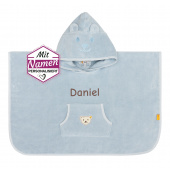 Steiff Badetuch Poncho mit Namen, Blau, bestickt